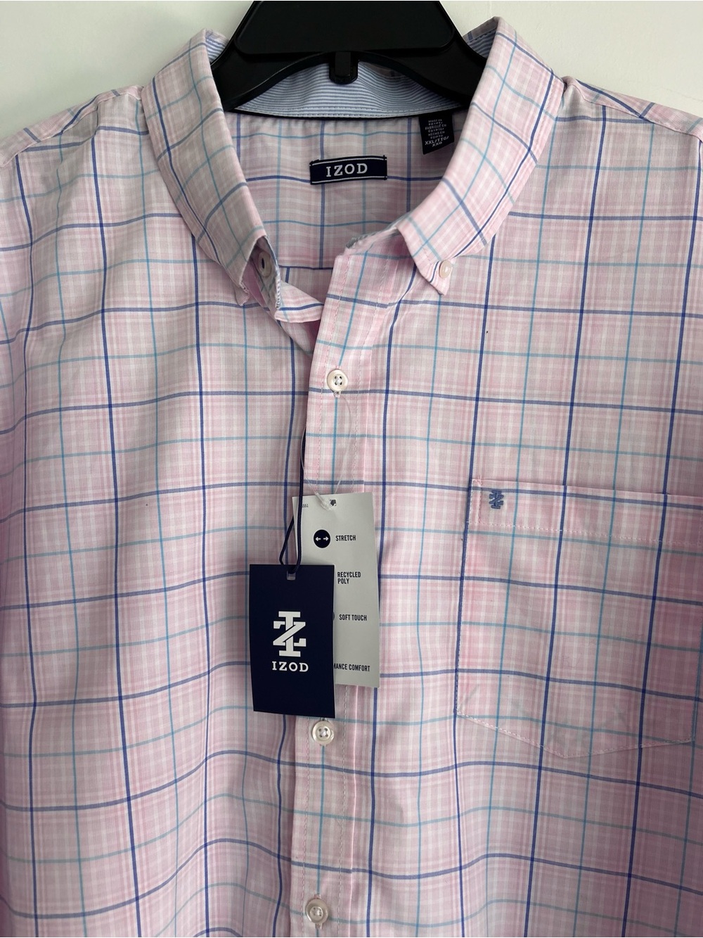 NWT IZOD Men’s Pink Plaid Button-Down Dress Shirt XXL
